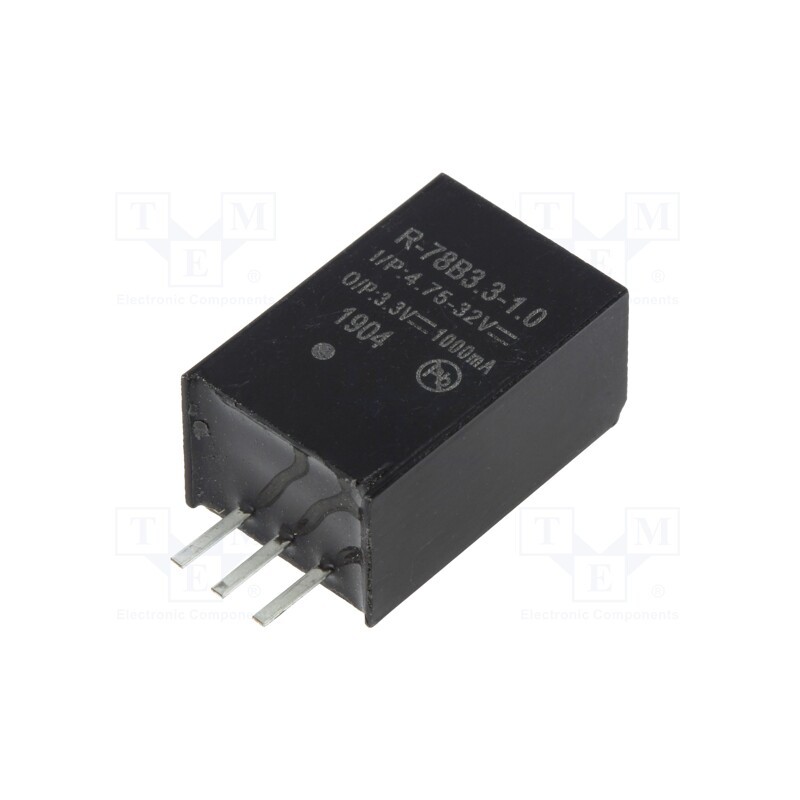 1 pcs x RECOM - R-78B3.3-1.0 - Converter: DC/DC, 3.3W, Uin: 4.75÷32V, Uout: 3.3VDC, Iout: 1A, SIP3