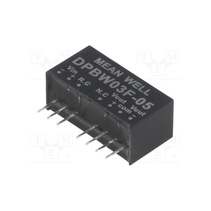 1 pcs x MEAN WELL - DPBW03F-05 - Converter: DC/DC, 3W, Uin: 9÷36V, Uout: 5VDC, Uout2: -5VDC, SIP8, THT