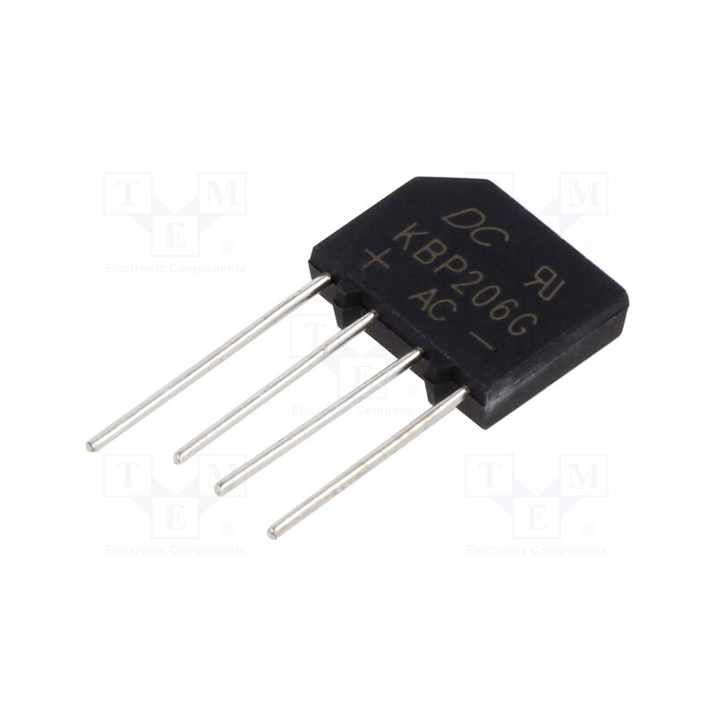 5 pcs x DC COMPONENTS - KBP206G - Bridge rectifier: single-phase, Urmax: 600V, If: 2A, Ifsm: 60A, flat