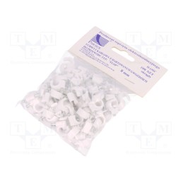 1 pcg x PAWBOL - H.7007A -100 - Holder, white, on round cable, 100pcs, with a nail, 8mm