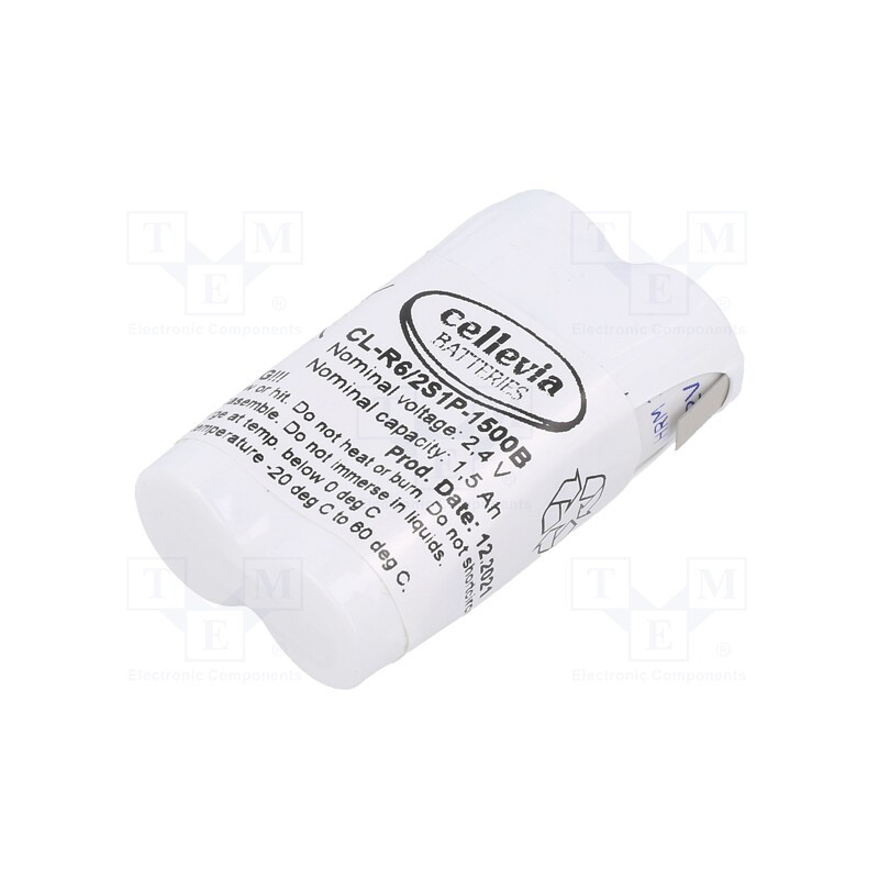 1 pcs x CELLEVIA BATTERIES - CL-R6/2S1P-1500B - Re-battery: Ni-MH, AA, 2.4V, 1500mAh, soldering lugs, 32x15x52mm
