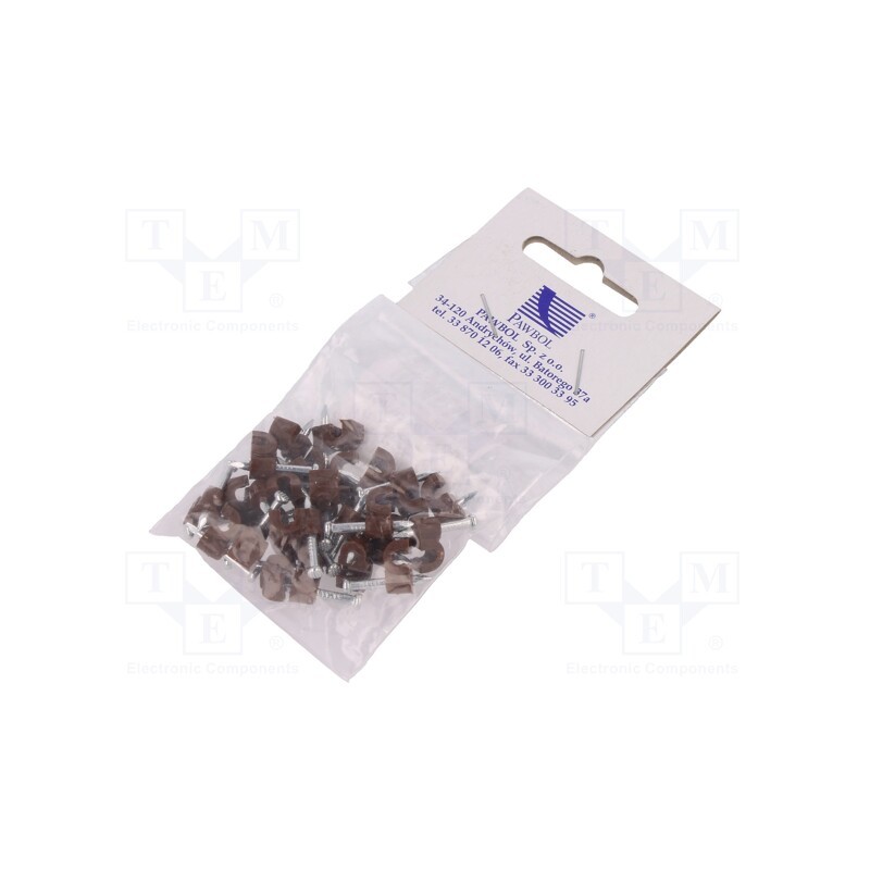 1 pcg x PAWBOL - H.7001B -25 - Holder, brown, on round cable, 25pcs, with a nail, 3mm