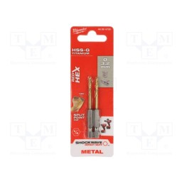 1 pcg x Milwaukee - 48894706 - Drill bit, for metal,impact, Ø: 3.2mm, 2pcs.