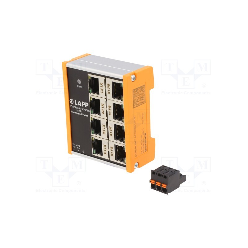 1 pcs x LAPP - UF08T - Switch Ethernet, unmanaged, Number of ports: 8, 18÷30VDC, RJ45