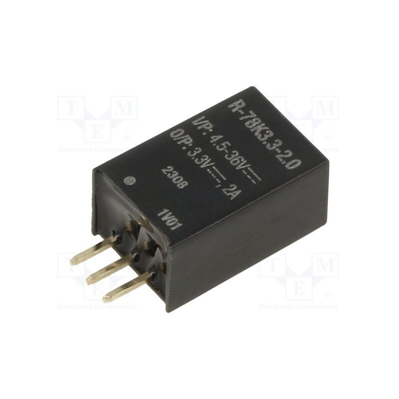 1 pcs x RECOM - R-78K3.3-2.0 - Converter: DC/DC, Uin: 4.5÷36V, Uout: 3.3VDC, Iout: 2A, SIP3, THT