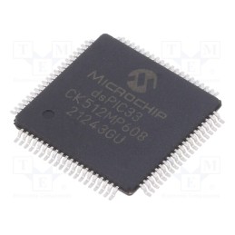 1 pcs x MICROCHIP TECHNOLOGY - DSPIC33CK512MP608-I/PT - IC: dsPIC microcontroller, 512kB, 64kBSRAM, TQFP80, DSPIC, 0.5mm