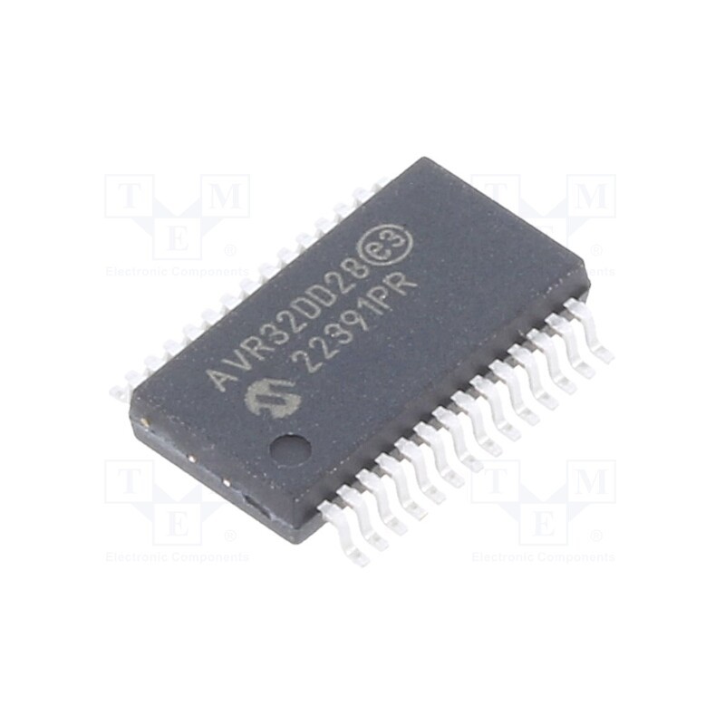 1 pcs x MICROCHIP TECHNOLOGY - AVR32DD28-I/SS - IC: AVR microcontroller, SSOP28, Ext.inter: 23, Cmp: 1, AVR32