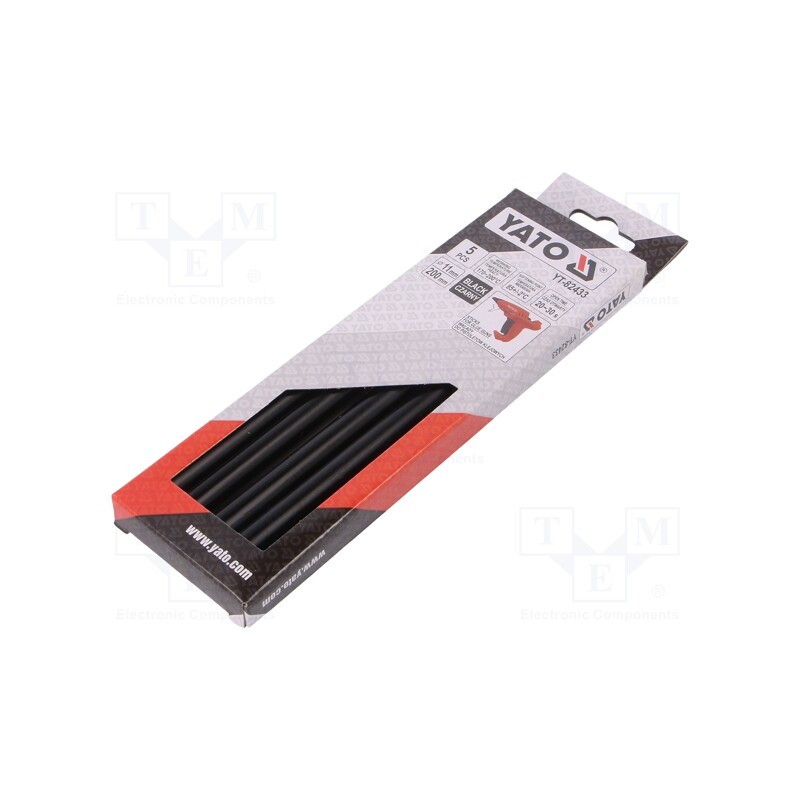 1 pcg x YATO - YT-82433 - Hot melt glue, Ø: 11.2mm, black, L: 200mm, Bonding: 20÷30s, 5pcs.