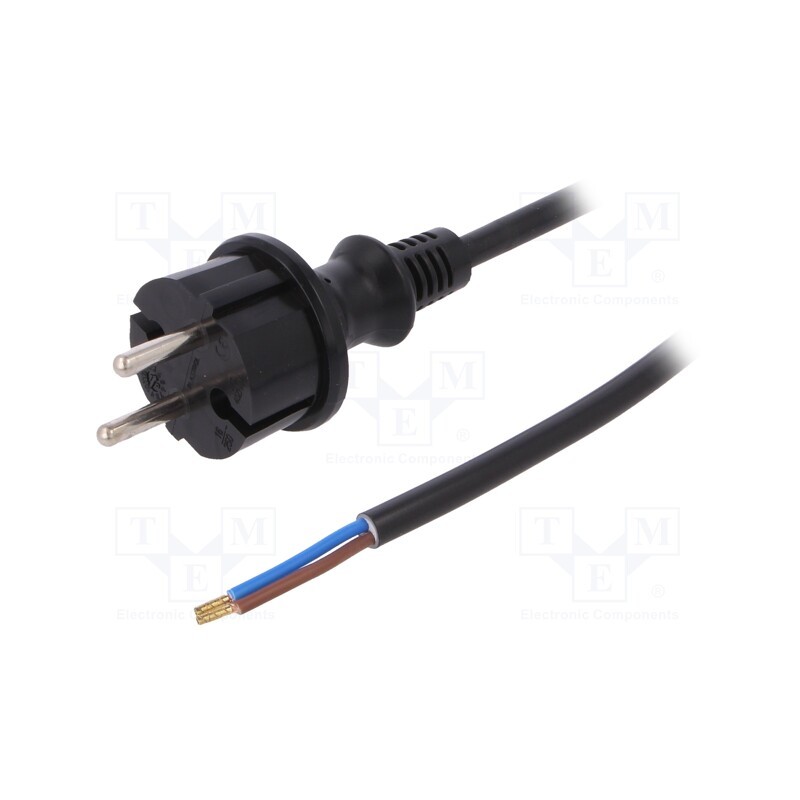 1 pcs x PLASTROL - W-98366 - Cable, 2x1.5mm2, CEE 7/17 (C) plug,wires, PVC, 4m, black, 16A, 250V