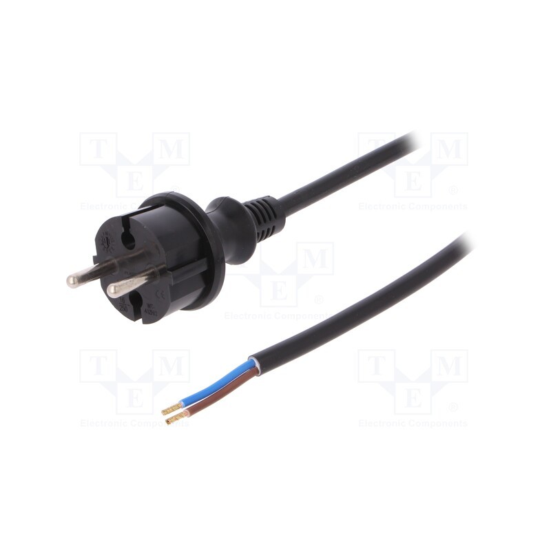 1 pcs x PLASTROL - W-98362 - Cable, 2x1.5mm2, CEE 7/17 (C) plug,wires, PVC, 2m, black, 16A, 250V