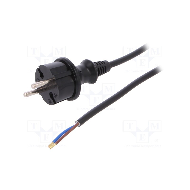 1 pcs x PLASTROL - W-98352 - Cable, 2x1mm2, CEE 7/17 (C) plug,wires, PVC, 4m, black, 16A, 250V