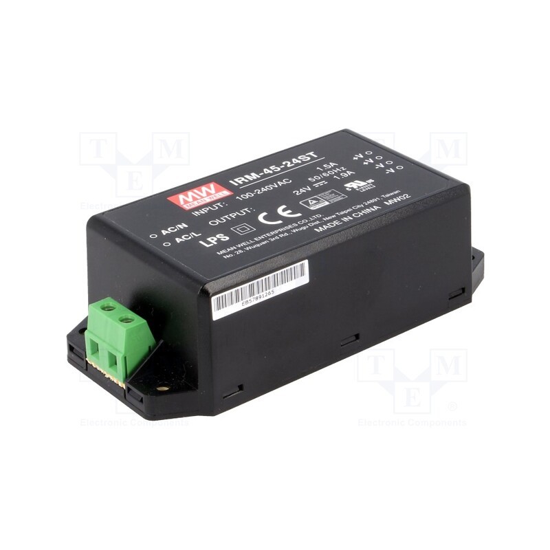 1 pcs x MEAN WELL - IRM-45-24ST - Power supply: switched-mode, for building in,modular, 45.6W