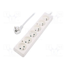 1 pcs x PLASTROL - T-97498 - Extension lead, 3x1.5mm2, Schuko, Sockets: 6, white, 10m, 16A