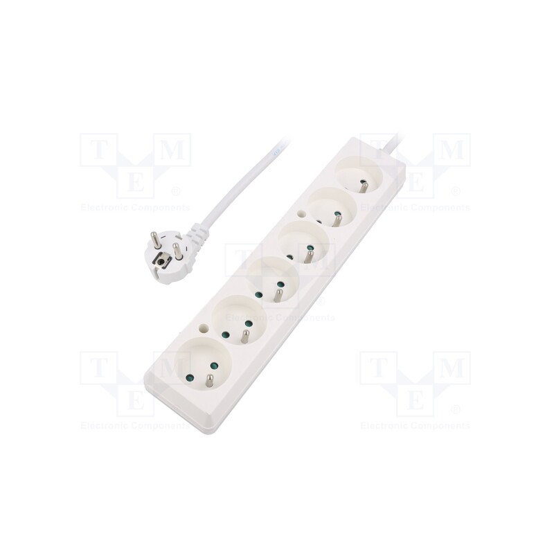 1 pcs x PLASTROL - T-97498 - Extension lead, 3x1.5mm2, Schuko, Sockets: 6, white, 10m, 16A