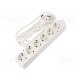 1 pcs x PLASTROL - T-97487 - Extension lead, 3x1.5mm2, Schuko, Sockets: 6, white, 3m, 16A