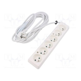 1 pcs x PLASTROL - T-97472 - Extension lead, 3x1.5mm2, Sockets: 6, white, 5m, 16A