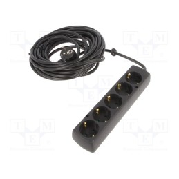 1 pcs x PLASTROL - T-97400 - Extension lead, 3x1.5mm2, Schuko, Sockets: 5, black, 10m, 16A