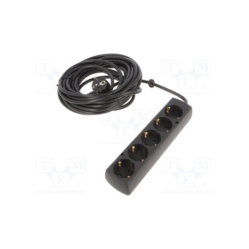 1 pcs x PLASTROL - T-97400 - Extension lead, 3x1.5mm2, Schuko, Sockets: 5, black, 10m, 16A