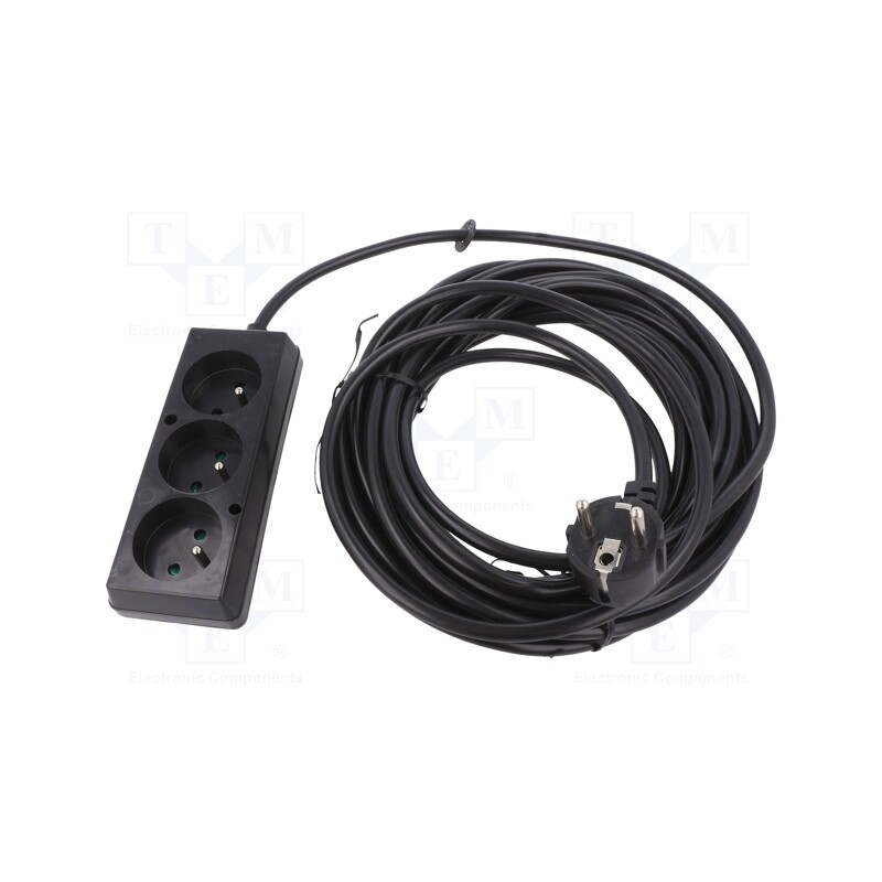 1 pcs x PLASTROL - T-97219 - Extension lead, 3x1.5mm2, Sockets: 3, black, 10m, 16A