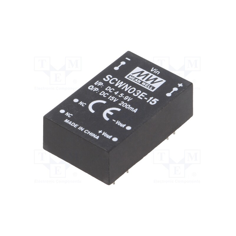 1 pcs x MEAN WELL - SCWN03E-15 - Converter: DC/DC, 3W, Uin: 4.5÷9V, Uout: 15VDC, Iout: 200mA, DIP24