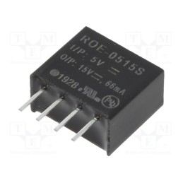 1 pcs x RECOM - ROE-0515S - Converter: DC/DC, 1W, Uin: 4.5÷5.5V, Uout: 15VDC, Iout: 66mA, SIP4