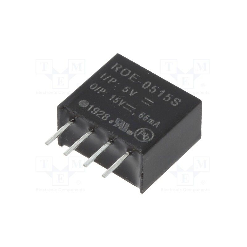 1 pcs x RECOM - ROE-0515S - Converter: DC/DC, 1W, Uin: 4.5÷5.5V, Uout: 15VDC, Iout: 66mA, SIP4