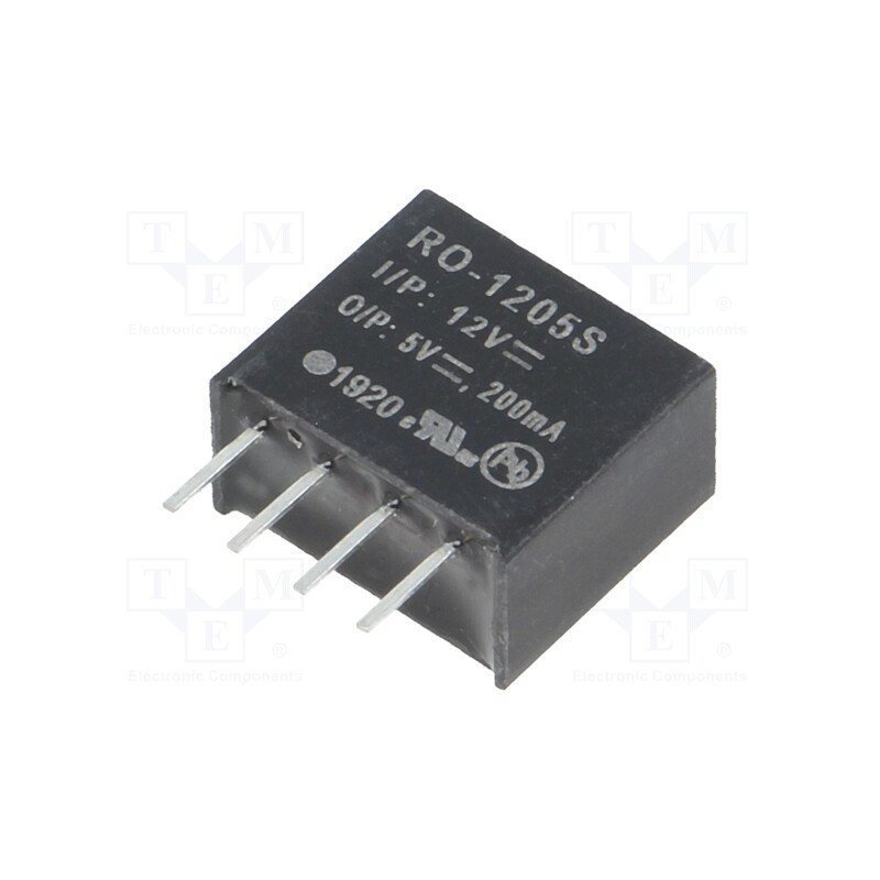 1 pcs x RECOM - RO-1205S - Converter: DC/DC, 1W, Uin: 10.8÷13.2V, Uout: 5VDC, Iout: 200mA, SIP4