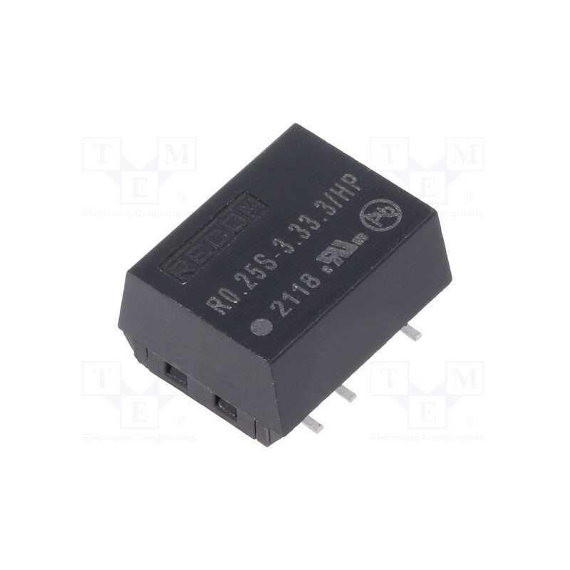 1 pcs x RECOM - R0.25S-3.33.3/HP - Converter: DC/DC, 0.25W, Uin: 2.97÷3.63V, Uout: 3.3VDC, Iout: 76mA