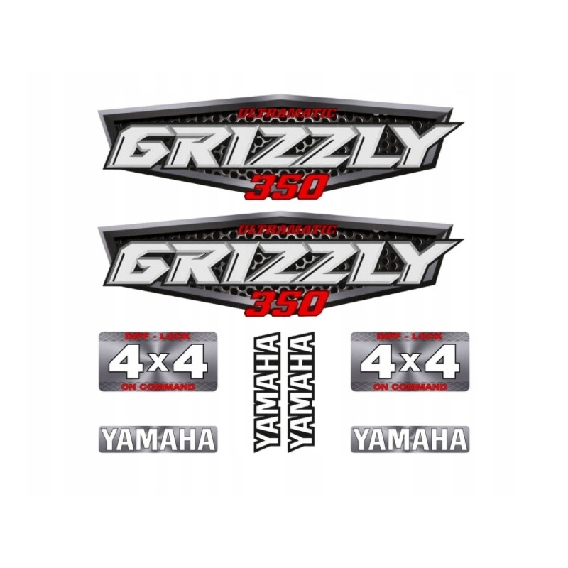 Set of Yamaha Grizzly 350 stickers, silver