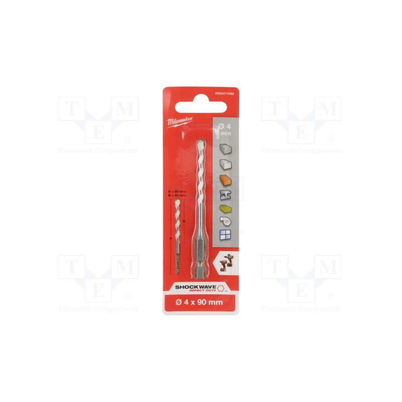 1 pcs x Milwaukee - 4932471092 - Drill bit, Ø: 4mm, L: 45mm, tungsten carbide, universal