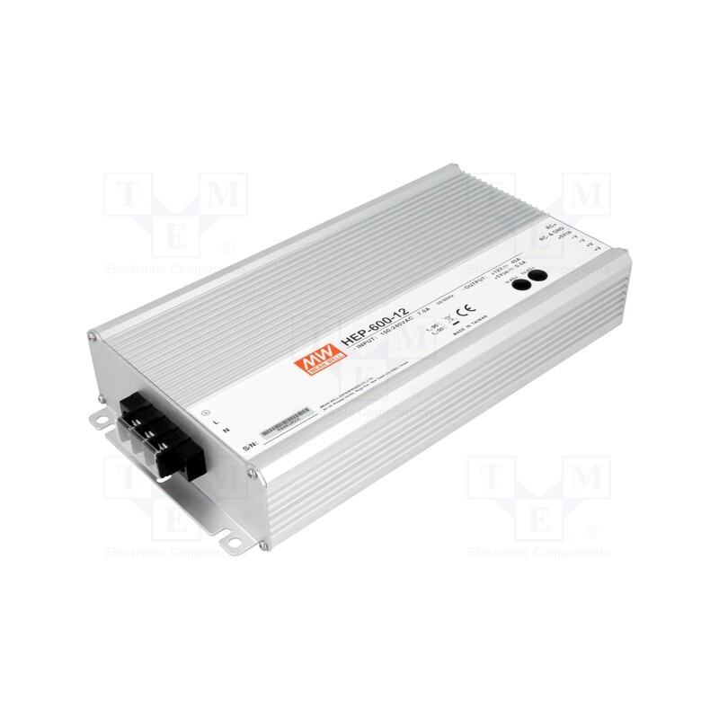1 pcs x MEAN WELL - HEP-600-12 - Power supply: switched-mode, for building in,modular, 480W, 93%