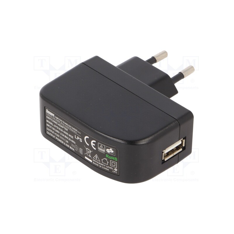 1 pcs x SUNNY - SYS1638-0605-W2E-IUSB - Power supply: switched-mode, plug, 5VDC, 1.2A, 6W, Plug: EU, 79.03%