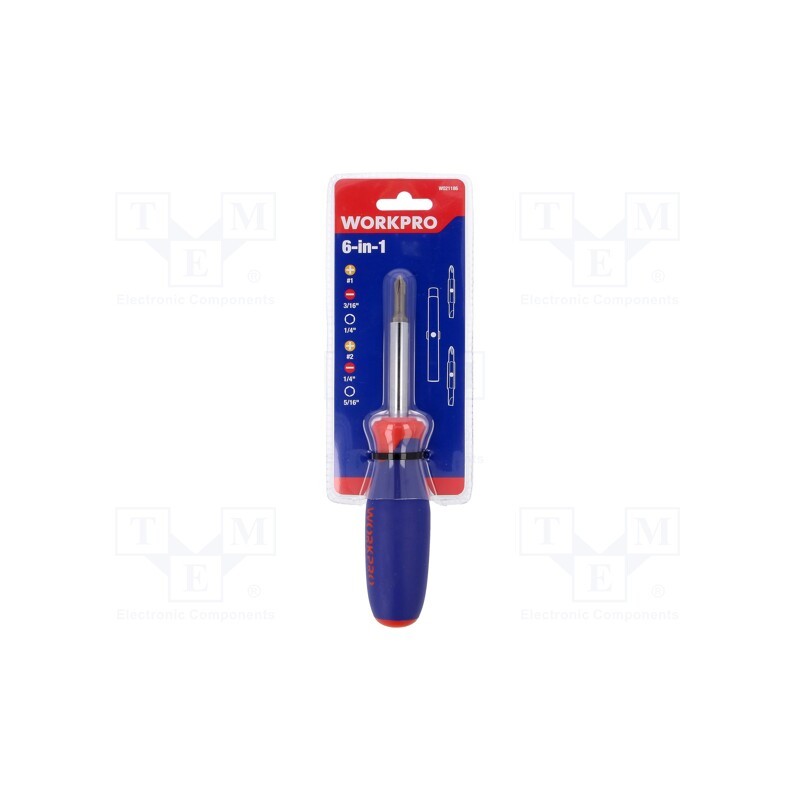 1 set x Workpro - W021186 - Kit: screwdrivers, Phillips,slot, Size: PH1,PH2,SL 1/4',SL 3/16'
