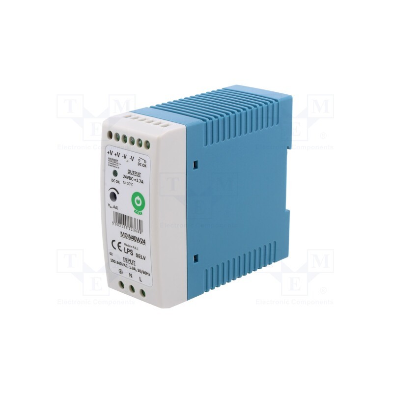 1 pcs x POS - POS MDIN40W24 - Power supply: switched-mode, 40W, 24VDC, for DIN rail mounting
