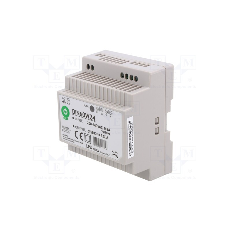 1 pcs x POS - POS DIN60W24 - Power supply: switched-mode, 60W, 24VDC, for DIN rail mounting