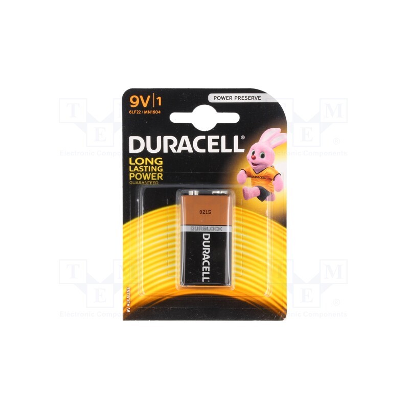 1 pcs x DURACELL - 6LF22/9V/MN1604(K1)C&B - Battery: alkaline, 9V, 6F22, non-rechargeable, 1pcs, BASIC