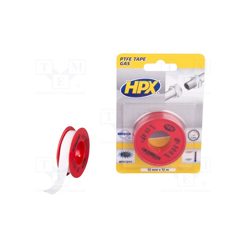 1 set x HPX - PT0012 - Tape: sealing, W: 12mm, L: 12m, white, PTFE, max.260°C