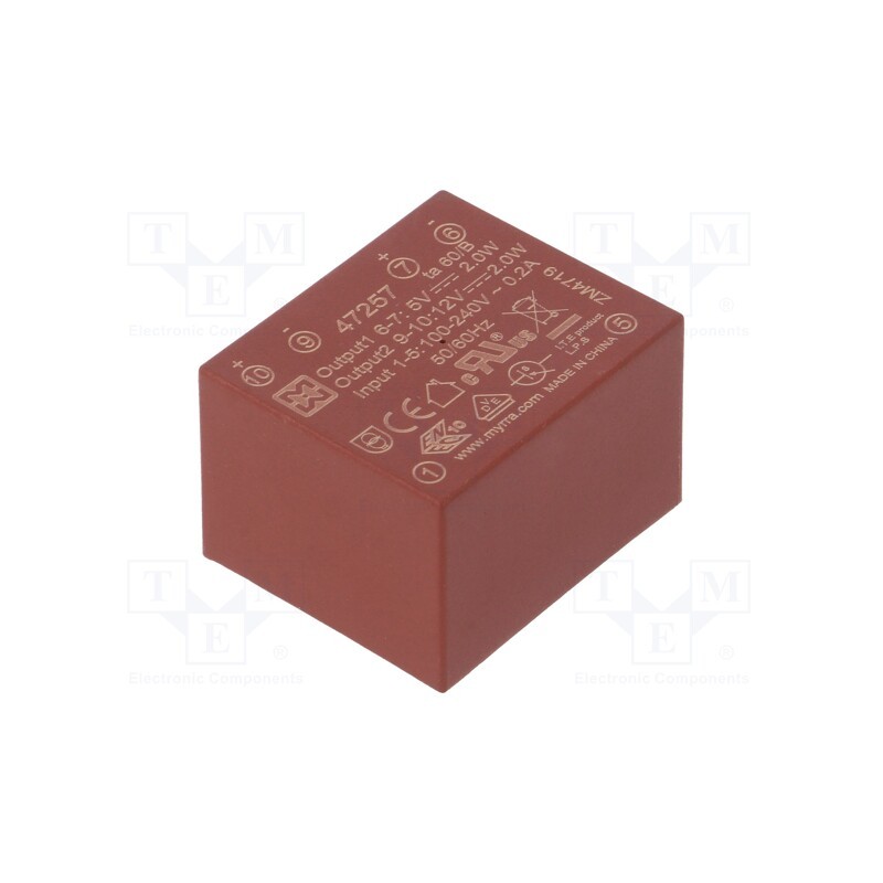 1 pcs x MYRRA - 47257 - Converter: AC/DC, 4W, 85÷265VAC, Usup: 120÷370VDC, Uout: 5VDC, 68%
