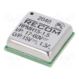 1 pcs x RECOM - RPMH15-1.5-CT - Converter: DC/DC, Uin: 17÷60V, Uout: 15VDC, Iout: 1.5A, SMD, SMT