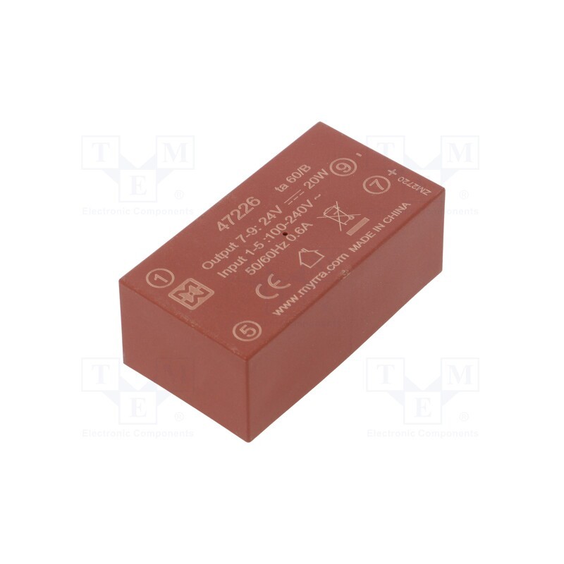 1 pcs x MYRRA - 47226 - Converter: AC/DC, 20W, 85÷265VAC, Usup: 120÷370VDC, Uout: 24VDC