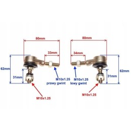 Tie rod end set m10 m10x1 25 atv