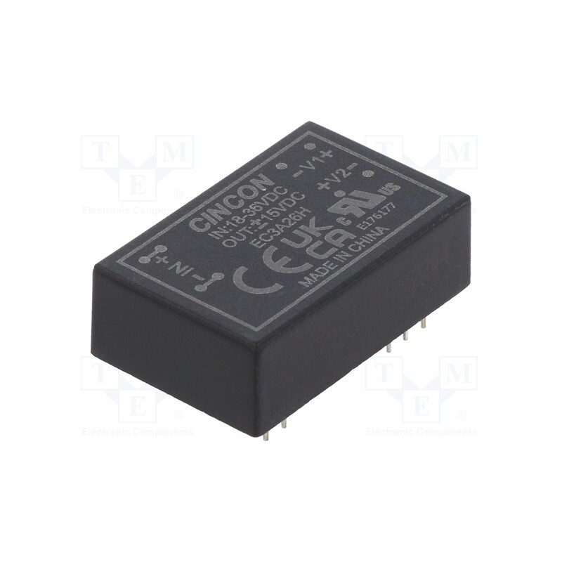 1 pcs x CINCON - EC3A26H - Converter: DC/DC, 3W, Uin: 18÷36V, Uout: 15VDC, Uout2: -15VDC, DIP24