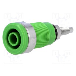 1 pcs x SCHu00dcTZINGER - SEB 6446 NI / GN - Socket, 4mm banana, 32A, 1kV, green, nickel plated, on panel, 40mm