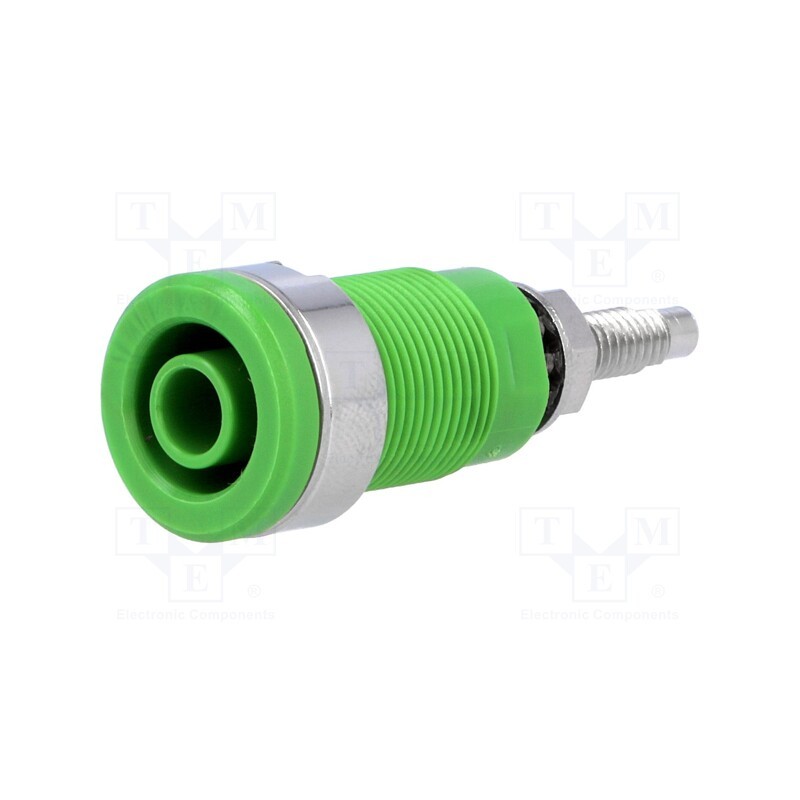 1 pcs x SCHu00dcTZINGER - SEB 6446 NI / GN - Socket, 4mm banana, 32A, 1kV, green, nickel plated, on panel, 40mm