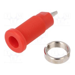 1 pcs x SCHu00dcTZINGER - SEB 3400 NI / RT - Socket, 2mm banana, 10A, 600V, 25mm, red, on panel,screw, insulated