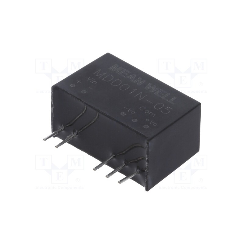 1 pcs x MEAN WELL - MDD01N-05 - Converter: DC/DC, 1W, Uin: 21.6÷26.4V, Uout: 5VDC, Uout2: -5VDC, SIP7