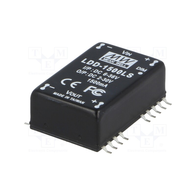 1 pcs x MEAN WELL - LDD-1500LS - Converter: DC/DC, 45W, Uin: 6÷36V, Uout: 2÷30VDC, Iin: 1450mA, THT