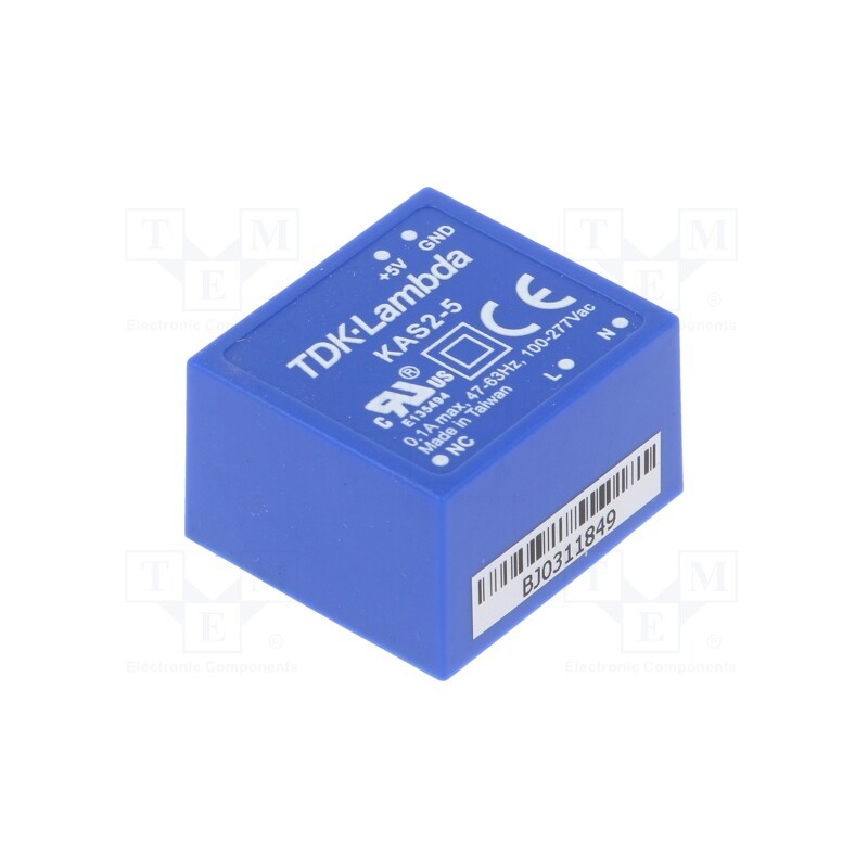 1 pcs x TDK-LAMBDA - KAS2-5 - Converter: AC/DC, 2W, 90÷305VAC, Usup: 120÷430VDC, Uout: 5VDC, 70%
