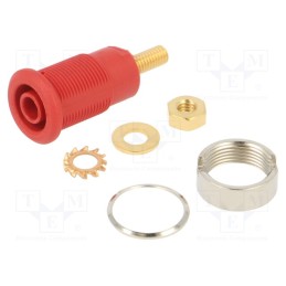 1 pcs x STu00c4UBLI - 66.3020-22 - Socket, 4mm banana, 32A, red, gold-plated, Overall len: 33mm