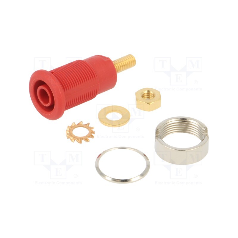 1 pcs x STu00c4UBLI - 66.3020-22 - Socket, 4mm banana, 32A, red, gold-plated, Overall len: 33mm